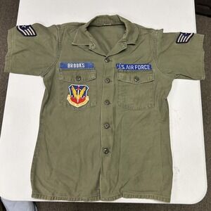 Vintage US Air Force Utility Shirt Mens S Green Tactical Air Command Patches